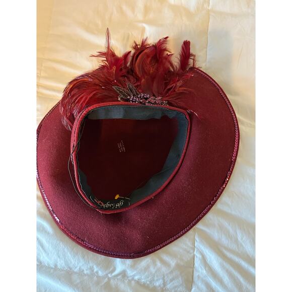 Deborab Fedora Hat Wide Brim Feathers Wool Burgundy main image 5